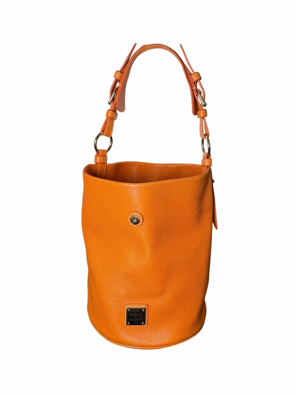 Dooney & Bourke Orange Pebbled Leather Bucket Hobo Shoulder Bag Y2K Pink Lining